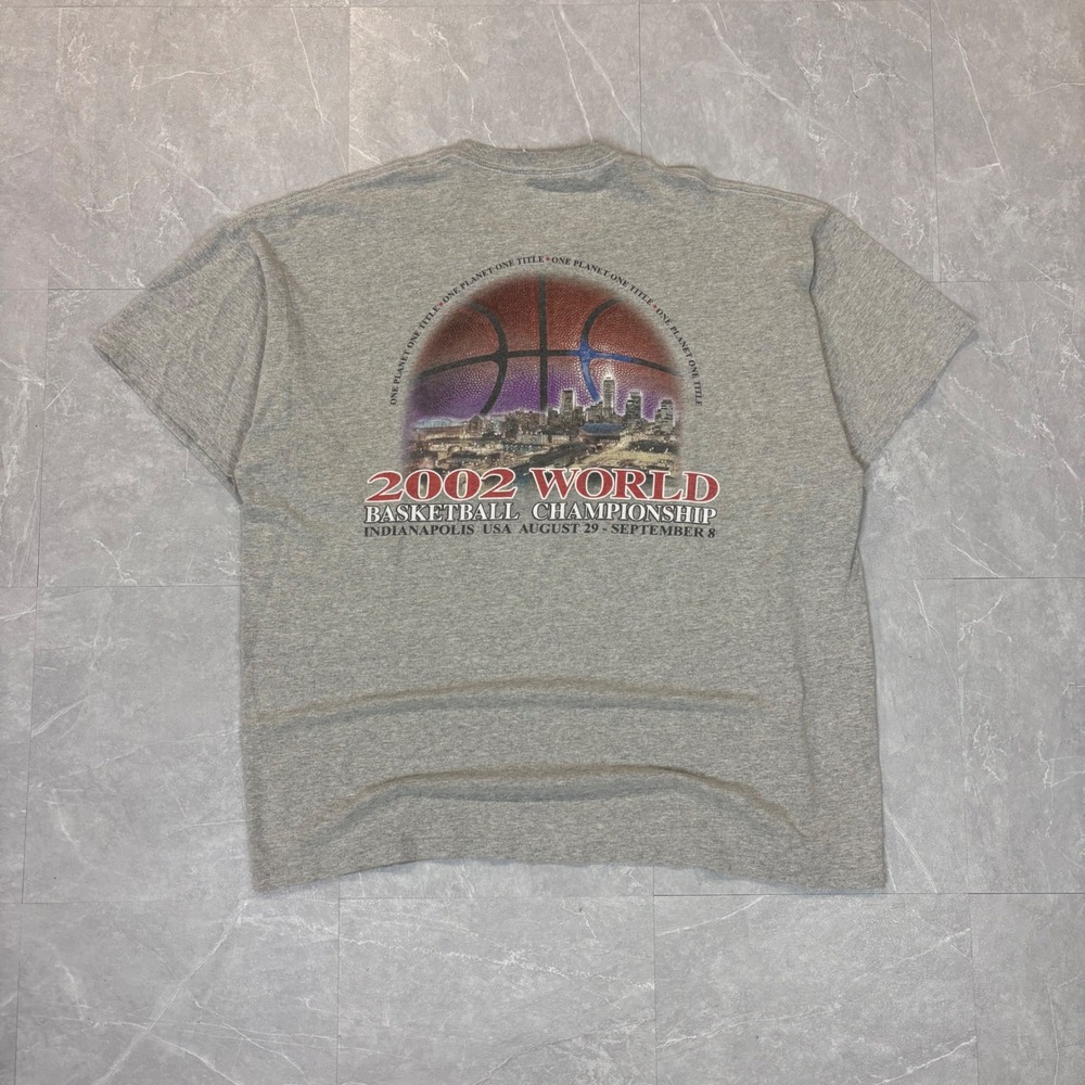 Vintage Jerzees 2002 World Basketball Championship Indianapolis T-Shirt Gray 2XL